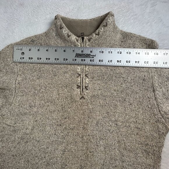 Woolrich Womens British Tan Knit 1/4 Zip Pullover Sweatshirt Small Wool Ramie - Picture 6 of 9